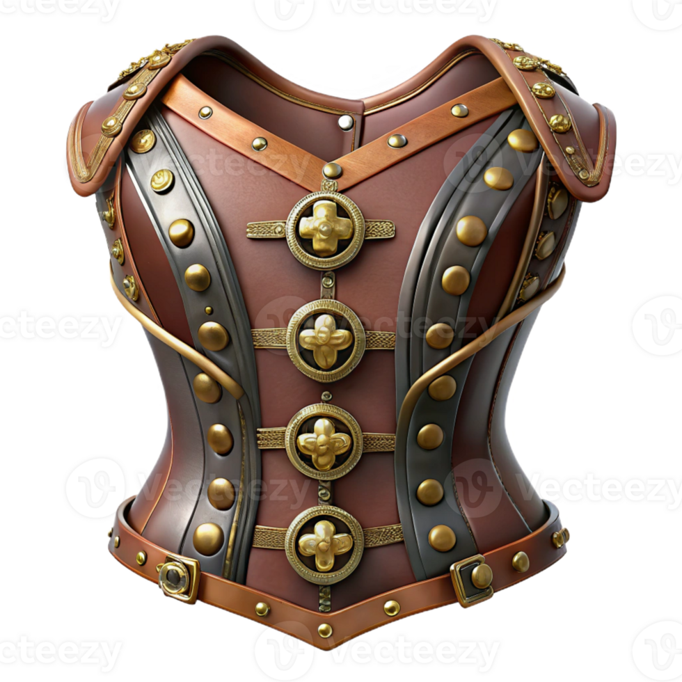 elegant creative Steampunk corset, leather and brass, intricate lacing and buckles, dramatic and seductive lighting original png