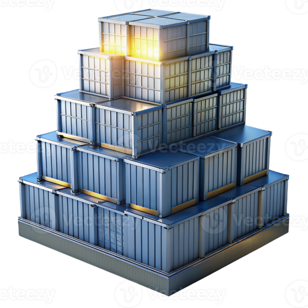 stunning traditional A skyscraper made entirely of stacked shipping containers, industrial lighting, urban photography high quality png
