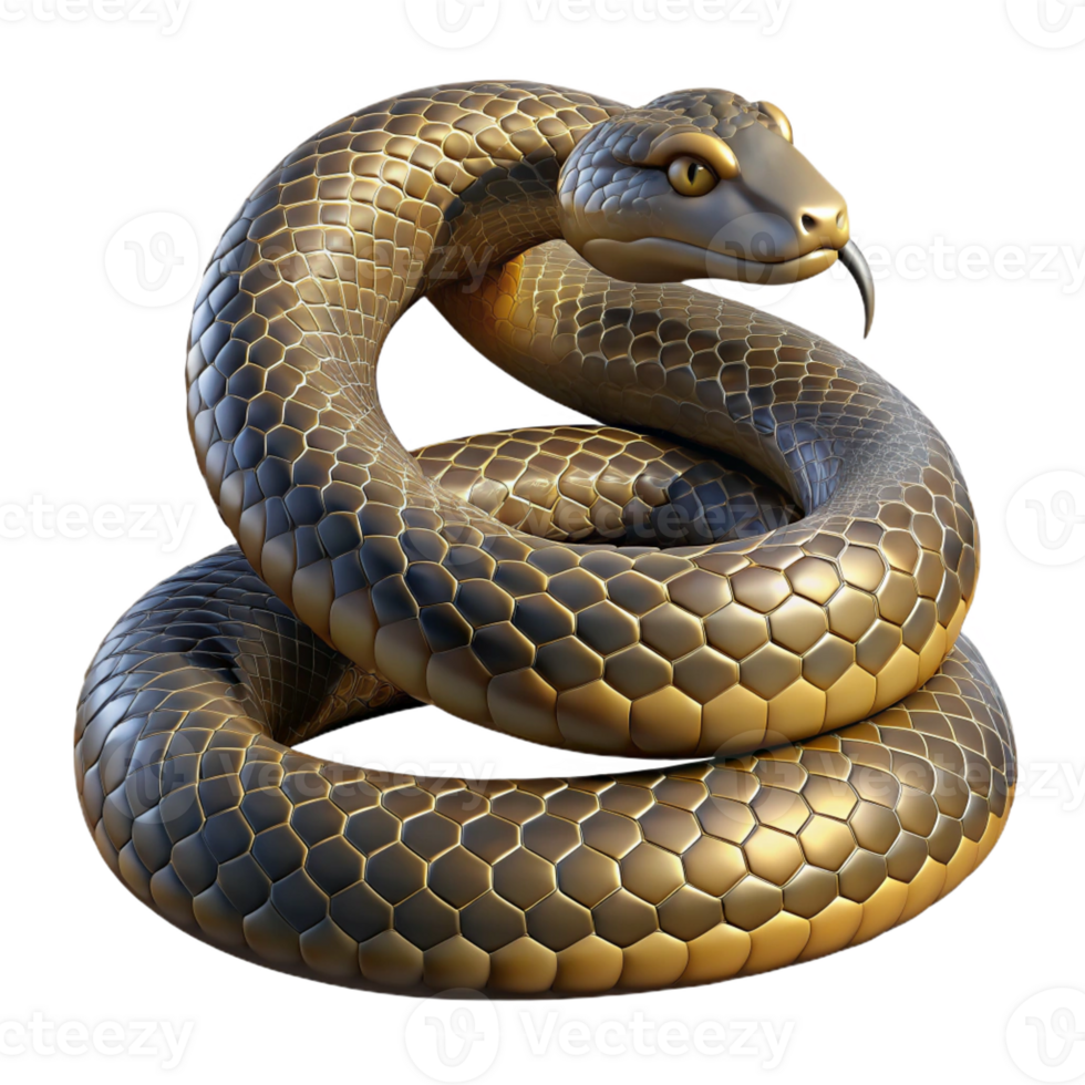 magnificent minimalist A coiled rattlesnake, scales gleaming in the dappled sunlight of a desert canyon, photorealistic style high quality png