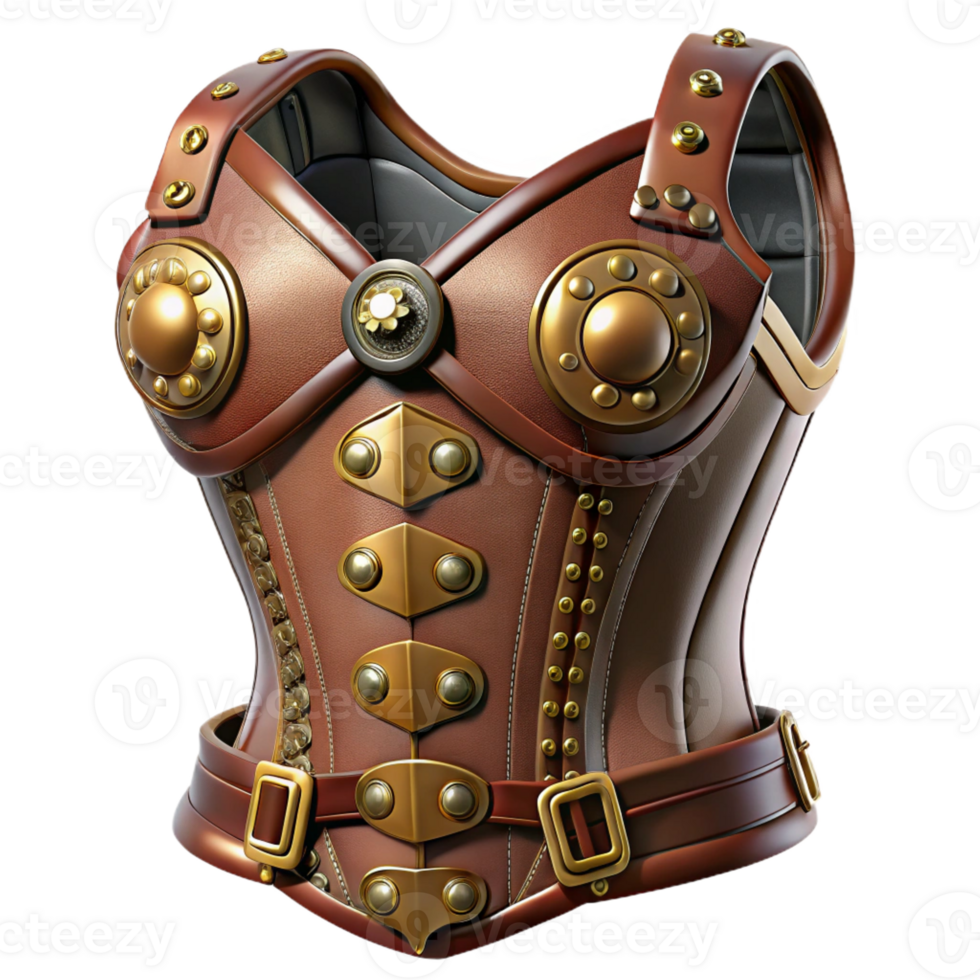 magnificent vintage Steampunk corset, leather and brass, intricate lacing and buckles, dramatic and seductive lighting exclusive png