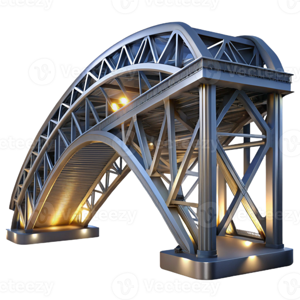 magnificent minimalist High-tech architecture bridge, exposed steel structure, intricate engineering, dramatic nighttime lighting, highly detailed, High-tech style premium png