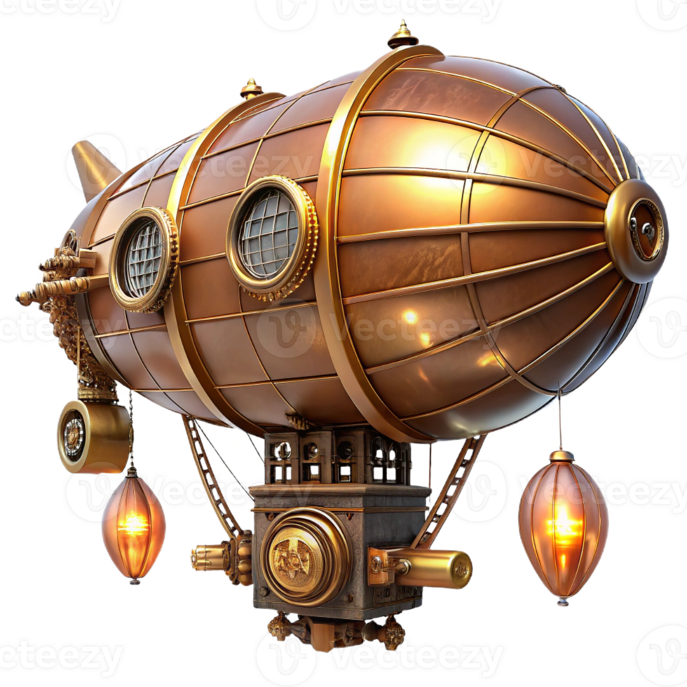 extraordinary contemporary A steampunk airship, copper and brass, intricate clockwork gears visible, lit by warm flickering gaslight, highly detailed, art nouveau inspired 4K png