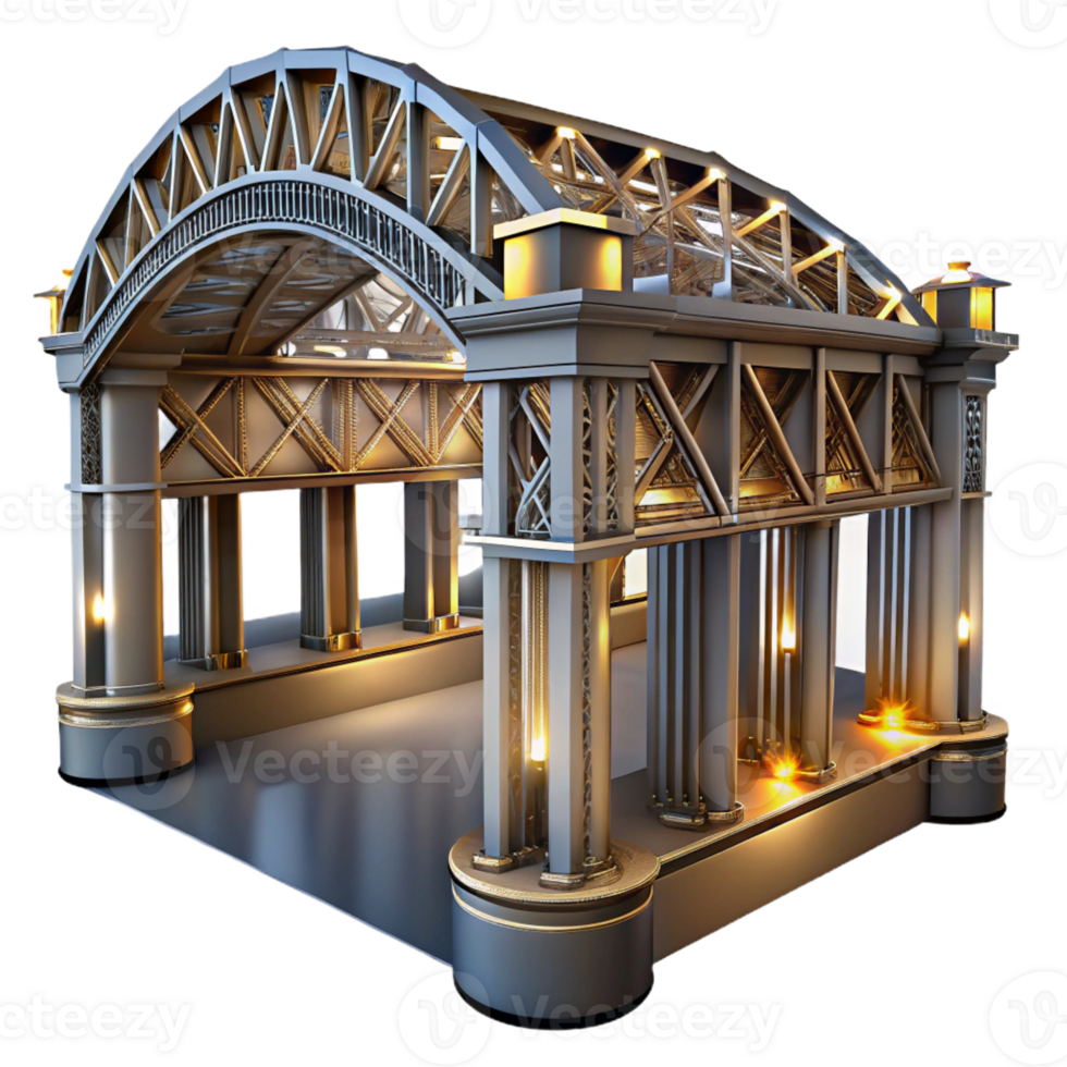 stunning abstract High-tech architecture bridge, exposed steel structure, intricate engineering, dramatic nighttime lighting, highly detailed, High-tech style detailed png