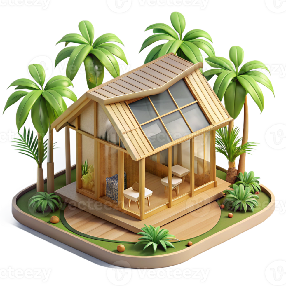 elegant rustic Bamboo house, sustainable architecture, tropical setting, open-air design, eco-friendly style high resolution png