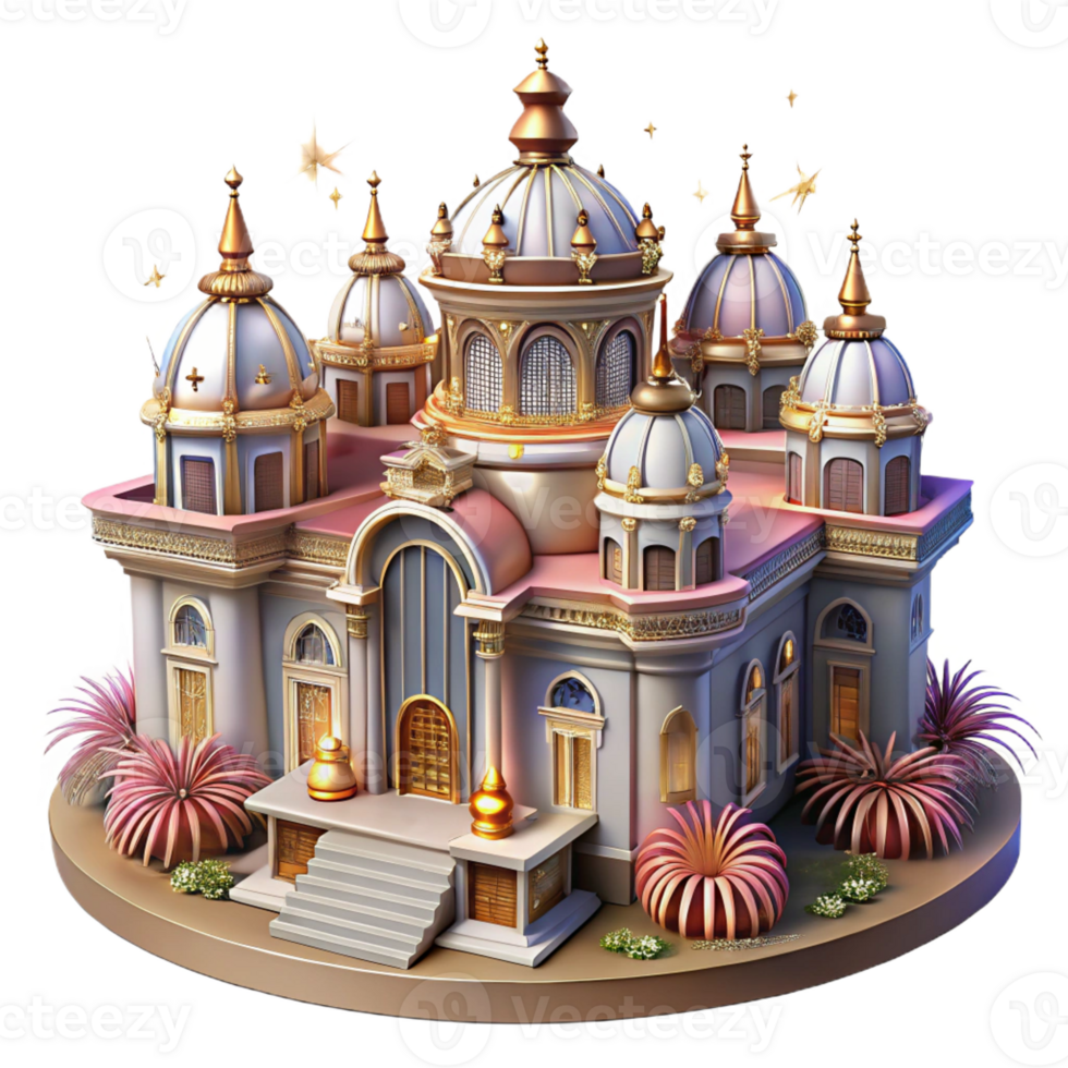 beautiful classic An ornate Baroque palace with elaborate gardens, illuminated by fireworks and celebratory lights, festive painting style exclusive png