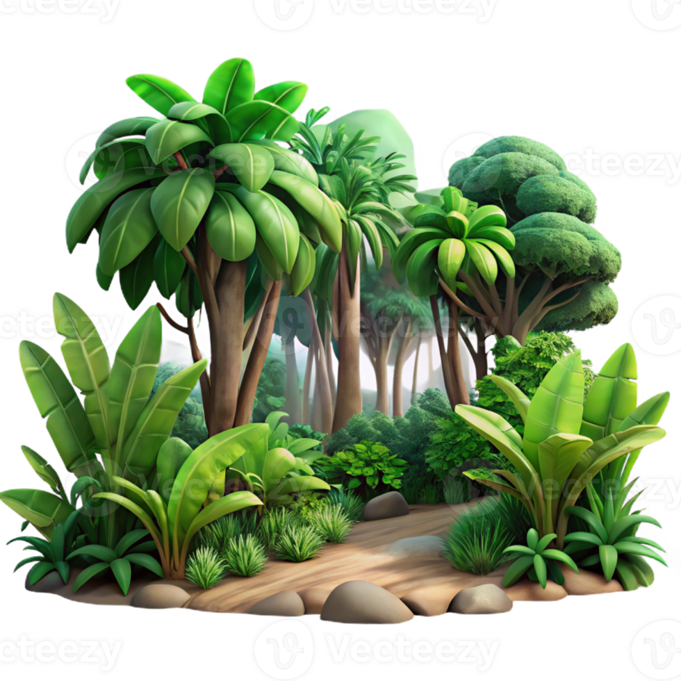 elegant contemporary A lush tropical rainforest, dappled sunlight, realistic landscape painting original png