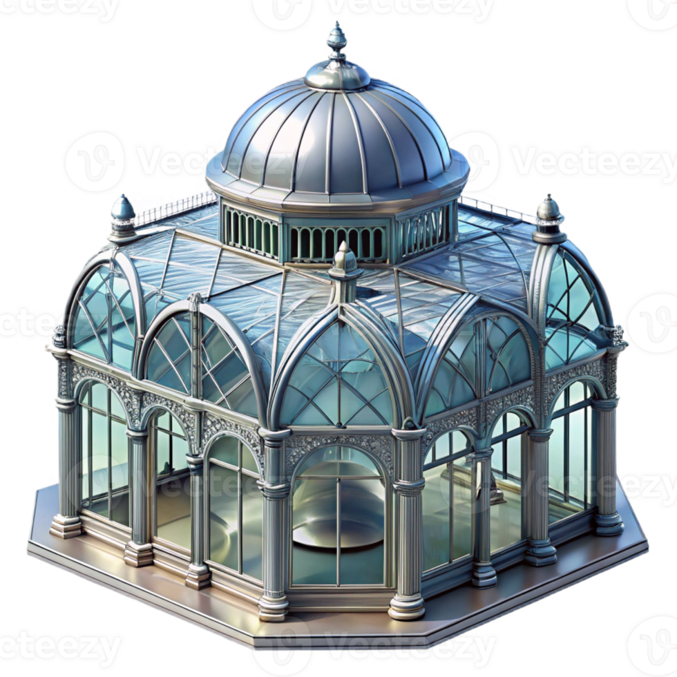 vibrant vintage Crystal palace, intricate glass and metal structure, light-filled interior, futuristic architecture professional png