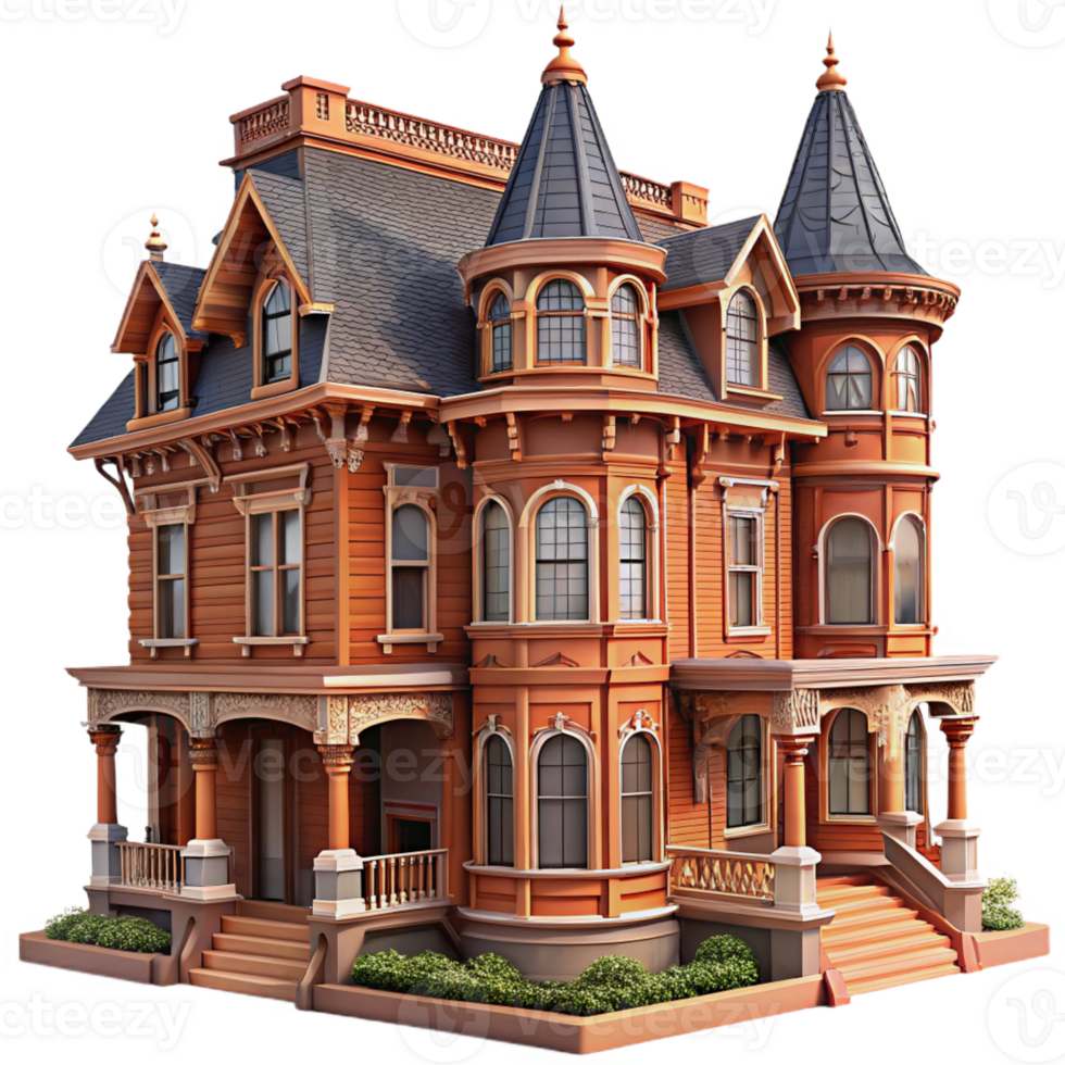 serene artistic Victorian townhouse, ornate brick facade, wrought iron balconies, overcast daylight, highly detailed, Victorian style 4K png