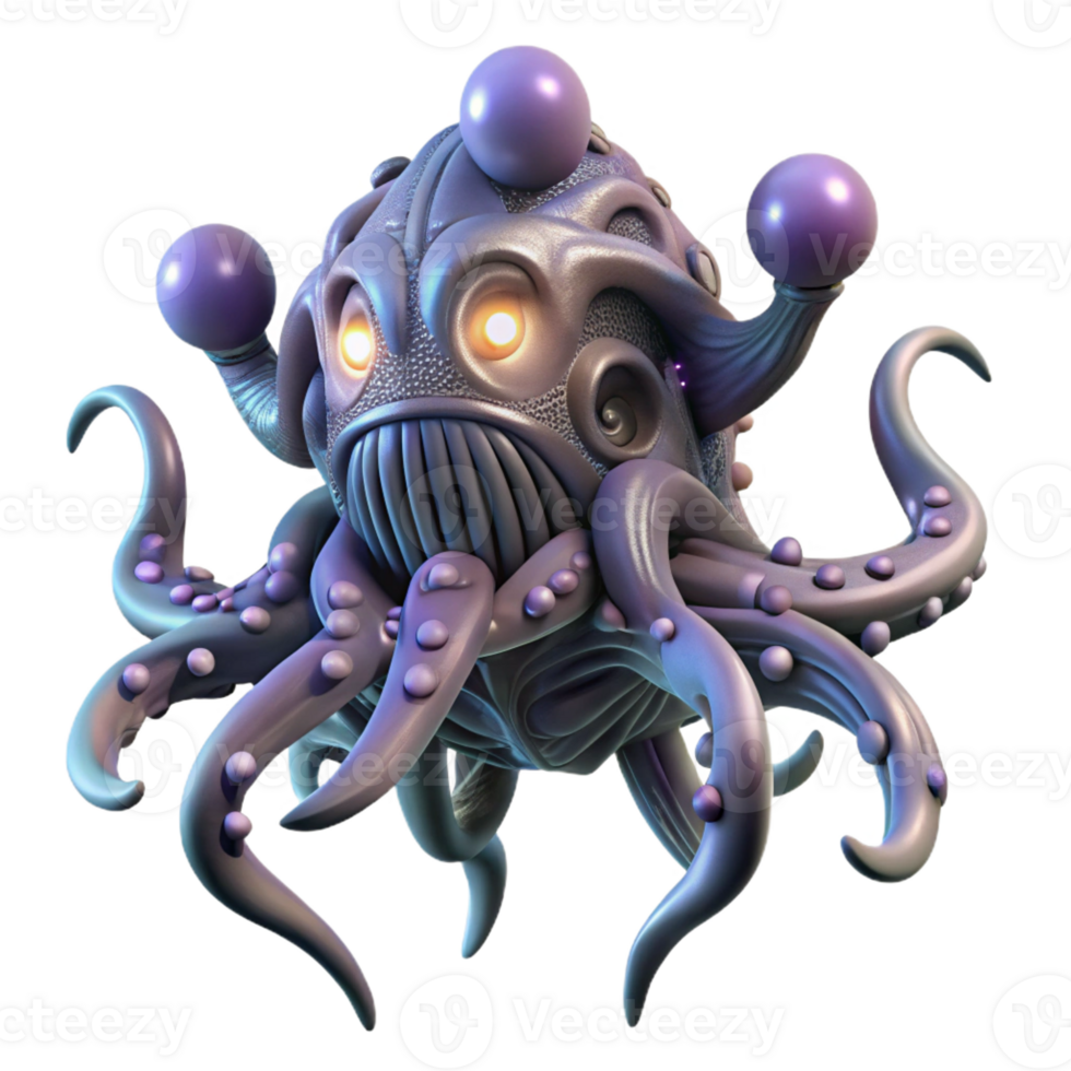 A colossal, biomechanical space creature floats through the void of space, its tentacles adorned with glowing orbs. H.R. Giger style, dark lighting, surreal atmosphere png