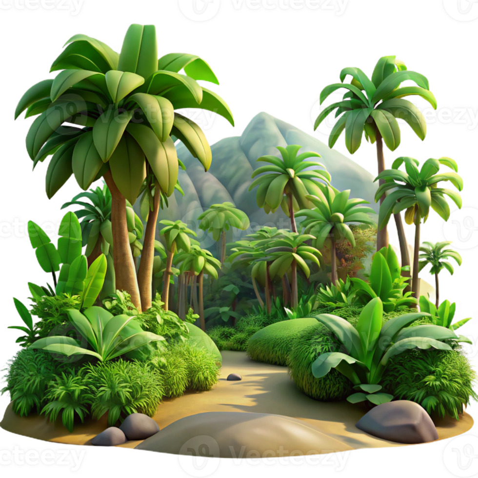 wonderful traditional A lush tropical rainforest, dappled sunlight, realistic landscape painting premium png