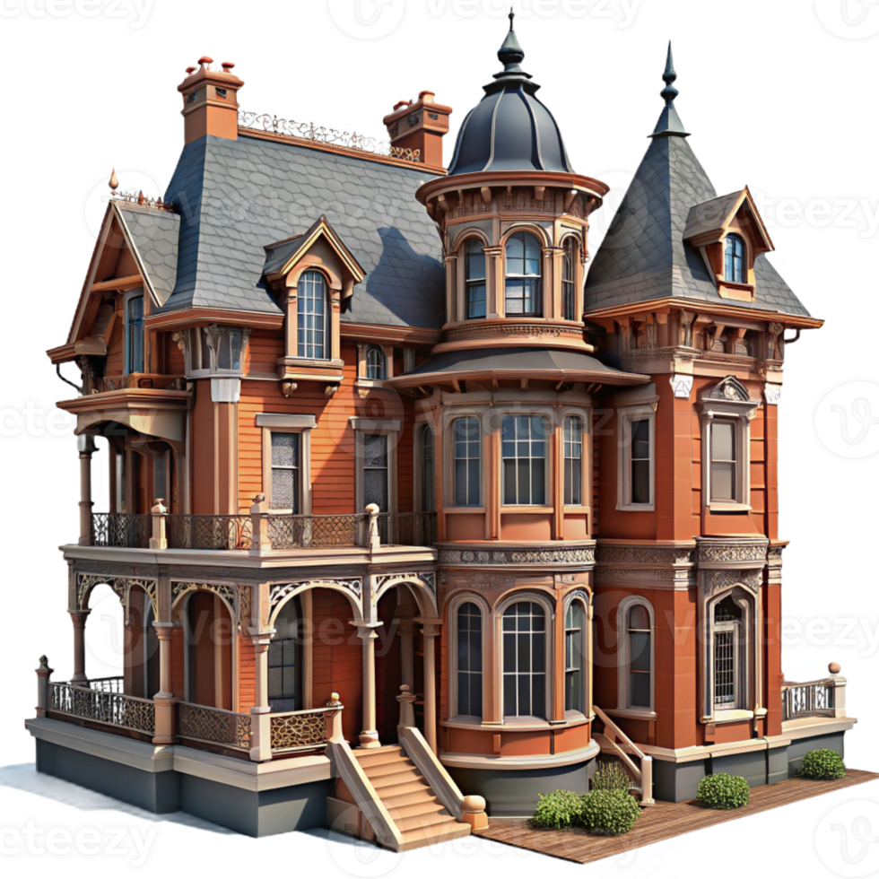 serene minimalist Victorian townhouse, ornate brick facade, wrought iron balconies, overcast daylight, highly detailed, Victorian style exclusive png