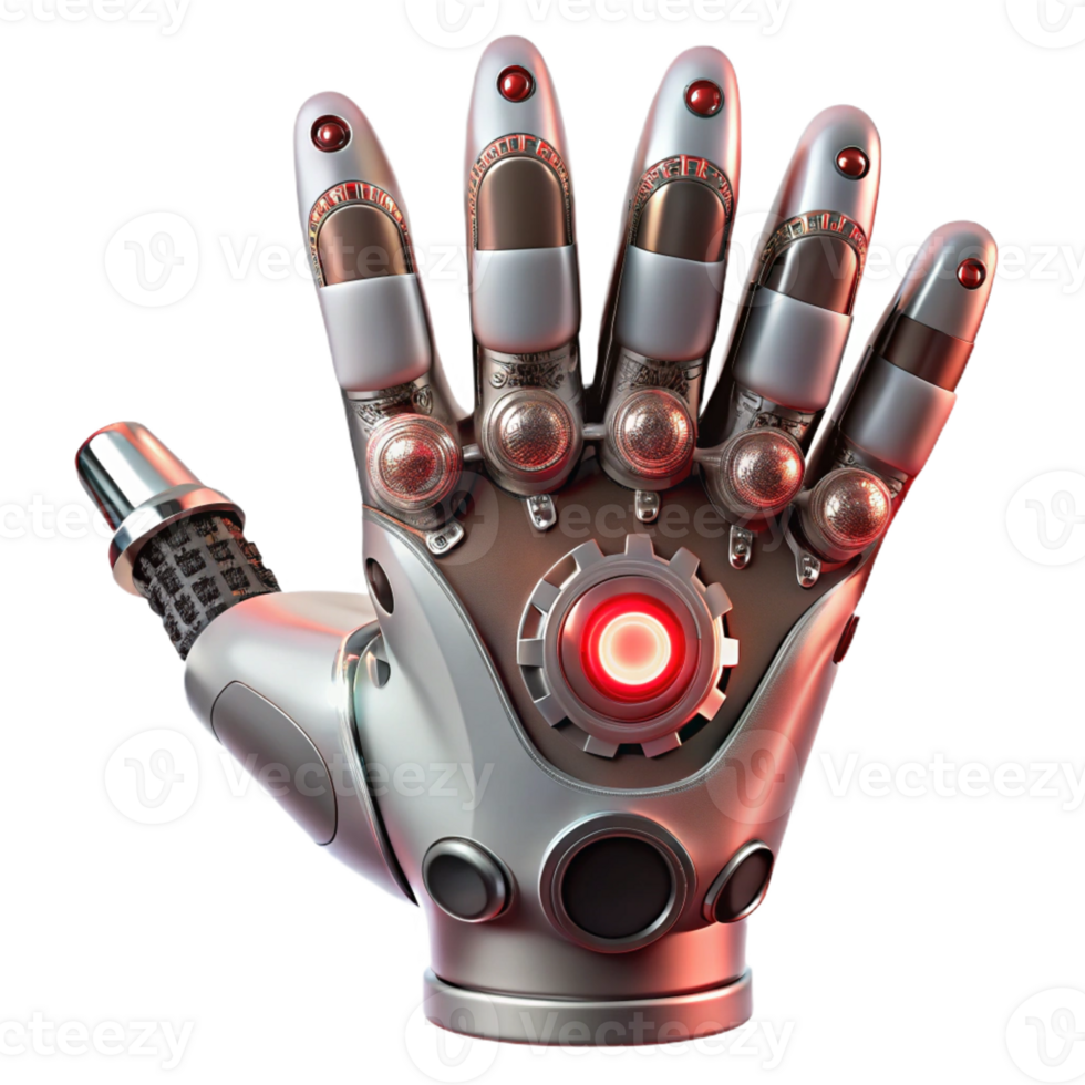 A close-up of a bionic hand, intricate gears and wires visible beneath transparent synthetic skin, illuminated by soft, diffused light. Cyberpunk style, photorealistic render png
