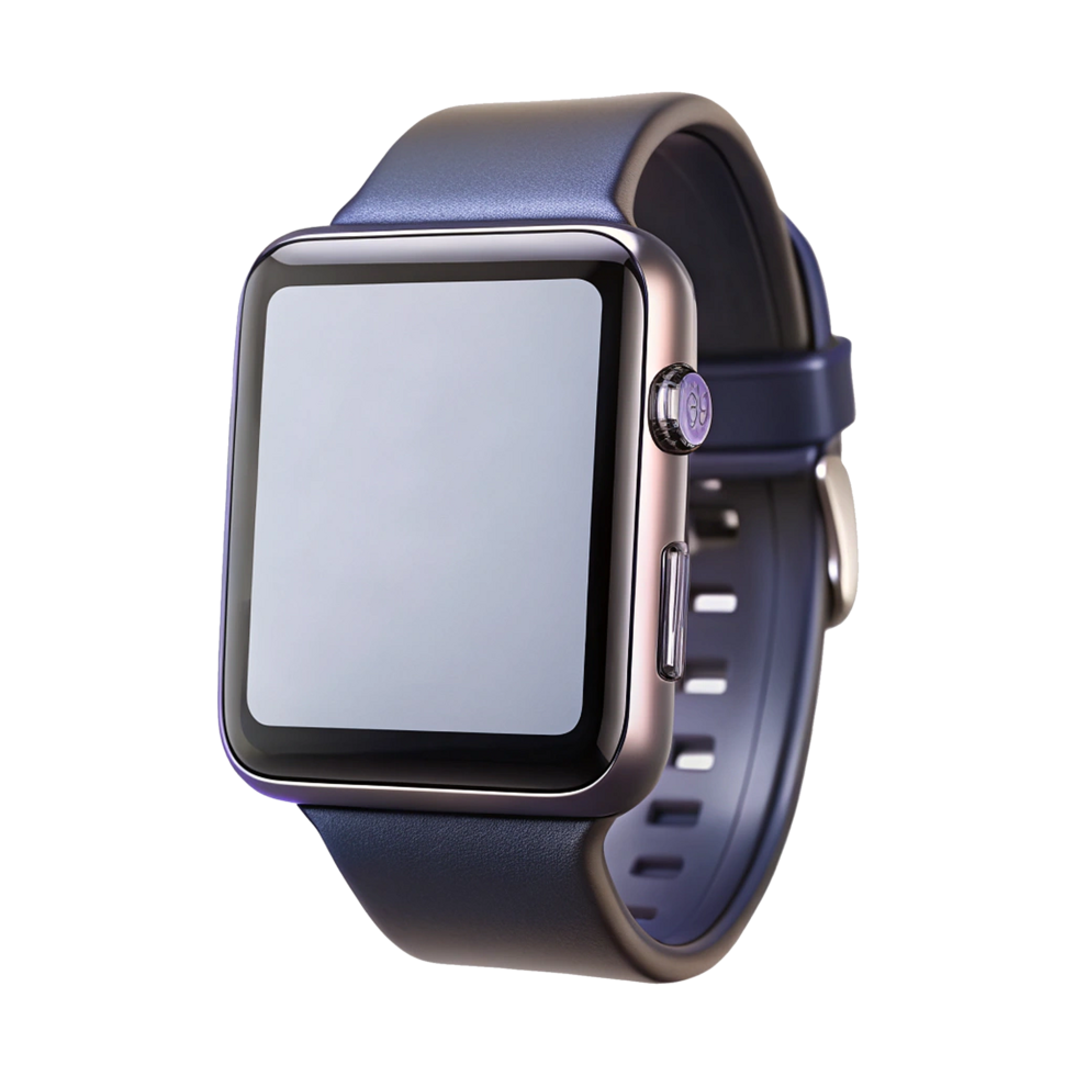 Elegant Rose Gold Smartwatch with Grey Silicone Band, Modern Minimalist Design, Square Face, Touchscreen Display png