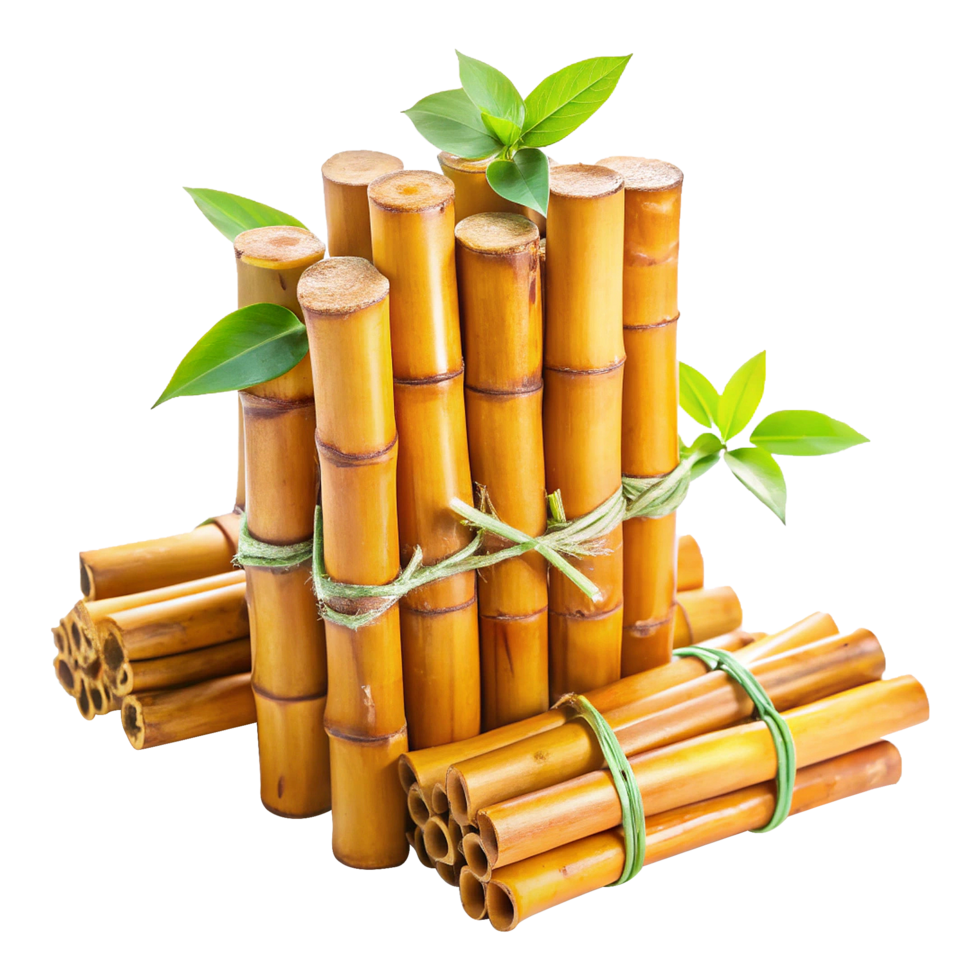 Two vibrant green bamboo stalks with lush leaves, a symbol of nature's strength and tranquility png