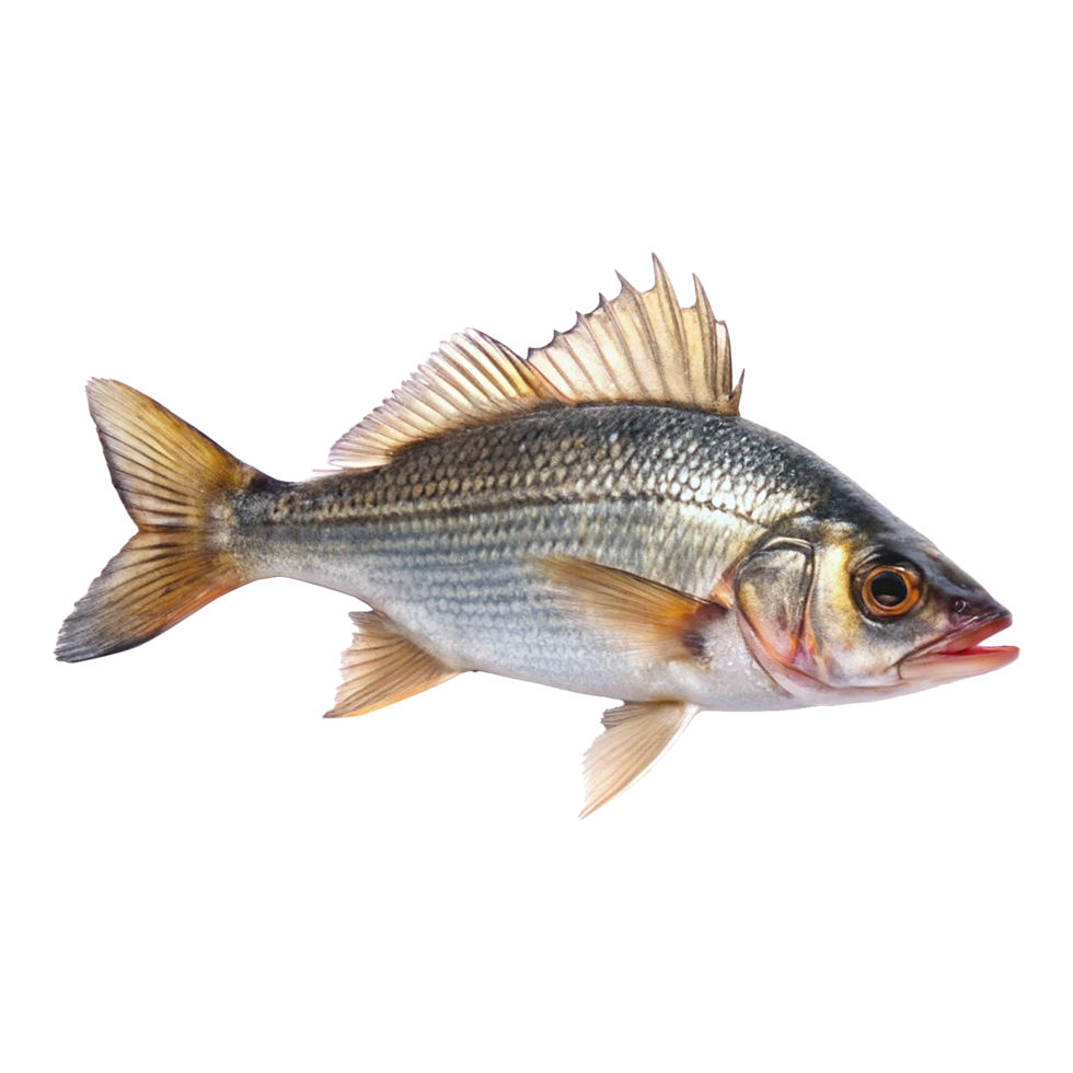 Closeup of a beautiful freshwater fish, possibly a type of roach or bream, showcasing its scales, fins, and overall body structure png