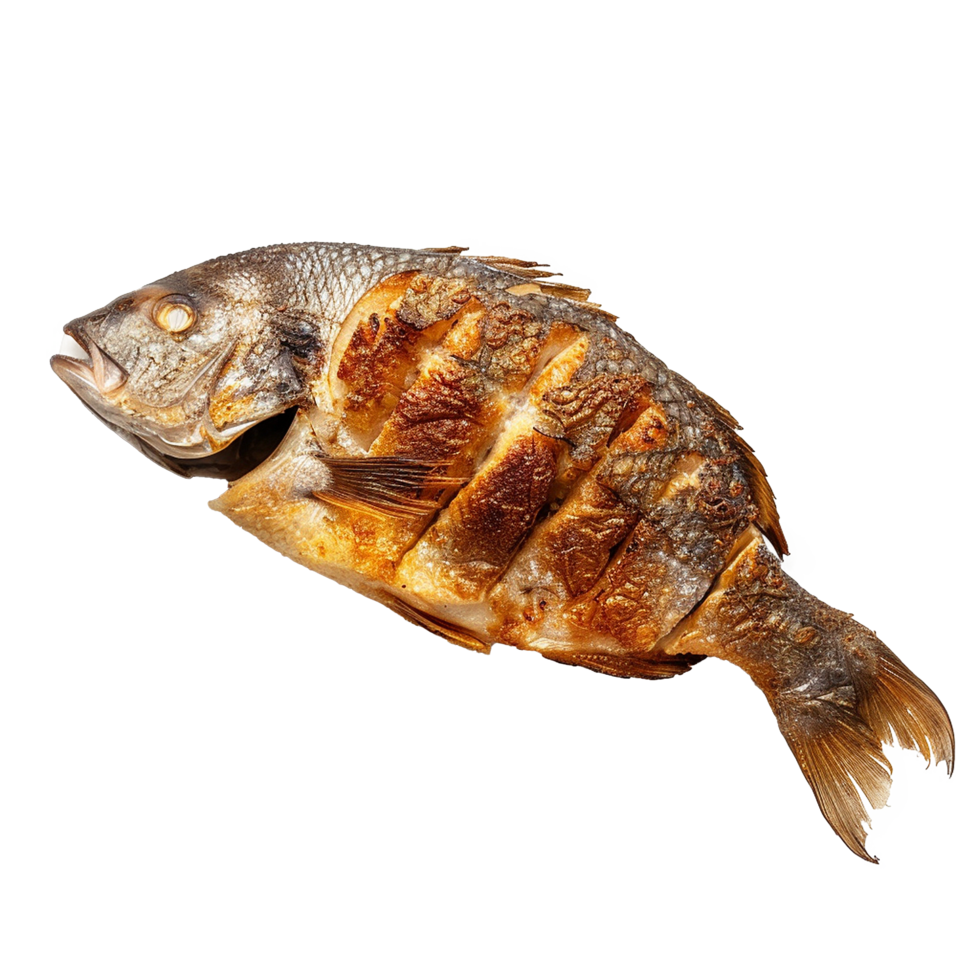 Grilled fish delicious seafood meal golden brown crispy skin png