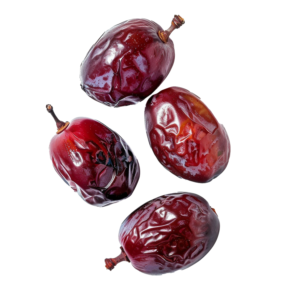 Four Dark Red Dates Close Up View Sweet Fruit Food png