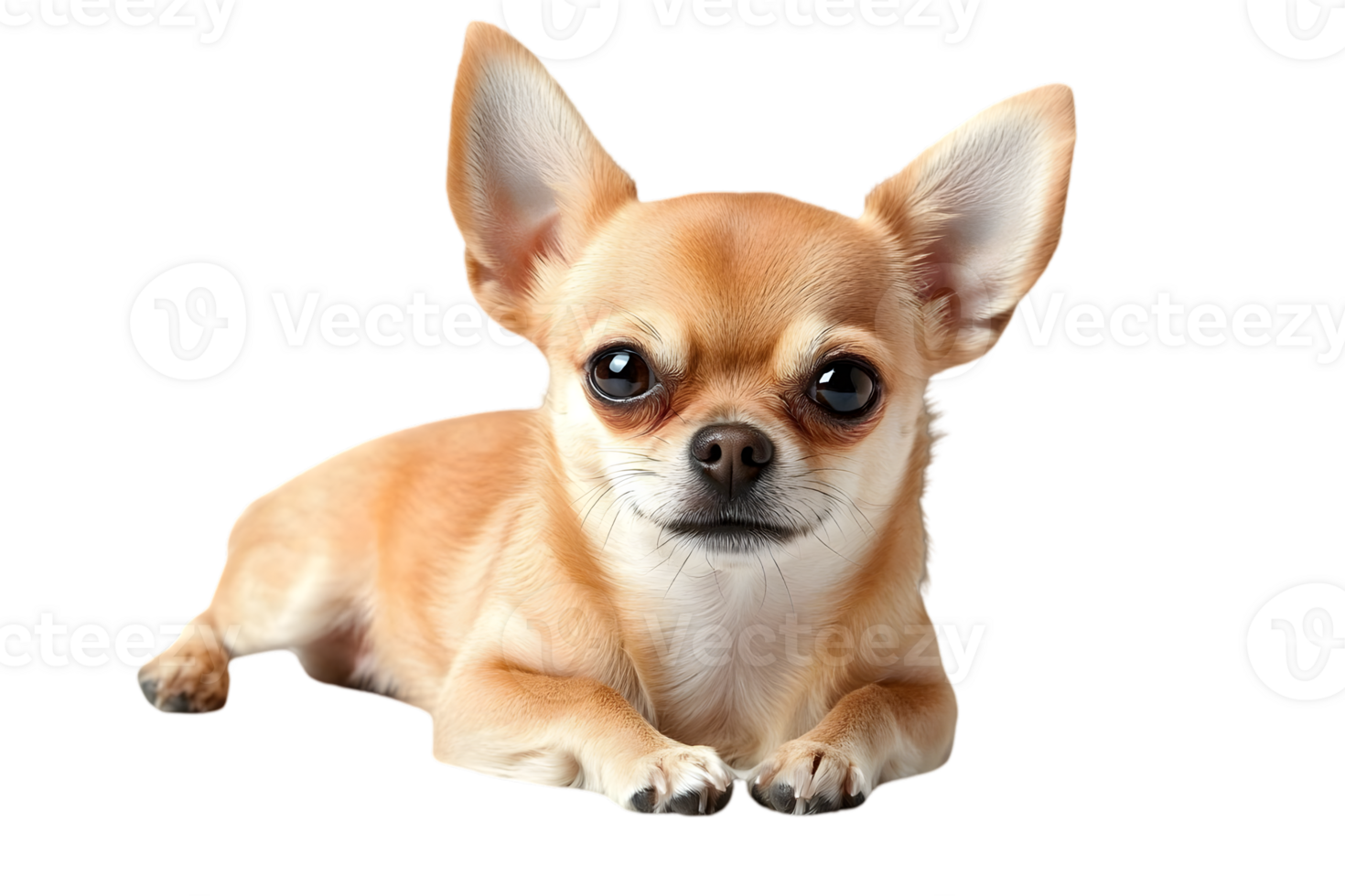 Adorable Chihuahua with Tan Fur Lying Down Calmly on Transparent Background Pet Portrait with Clear Eyes and Detailed Facial Features png