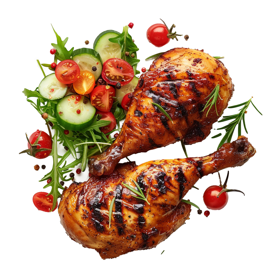 Grilled Chicken Legs with Fresh Salad Delicious Meal png