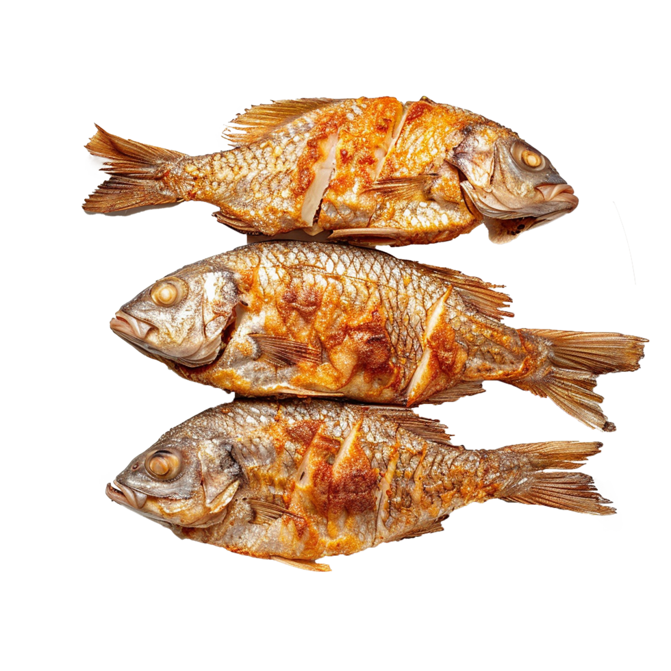 Three golden brown fried fish a delicious meal png