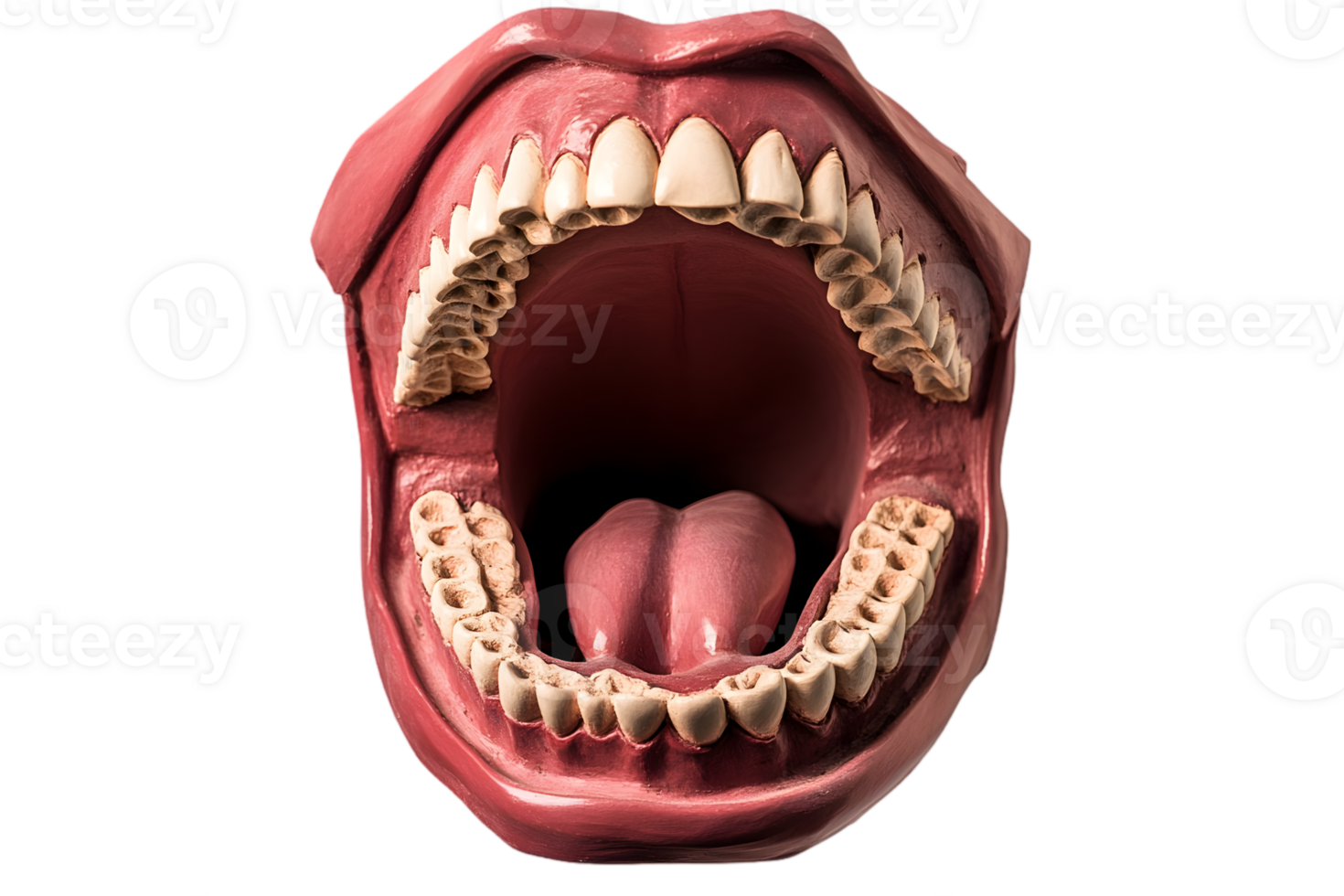 Anatomical Mouth Model with Open Jaw Teeth and Tongue on Transparent Background Isolated Scientific Illustration for Education Healthcare and Science png
