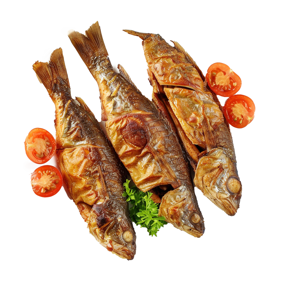 Roasted fish garnished with tomatoes and parsley delicious meal png