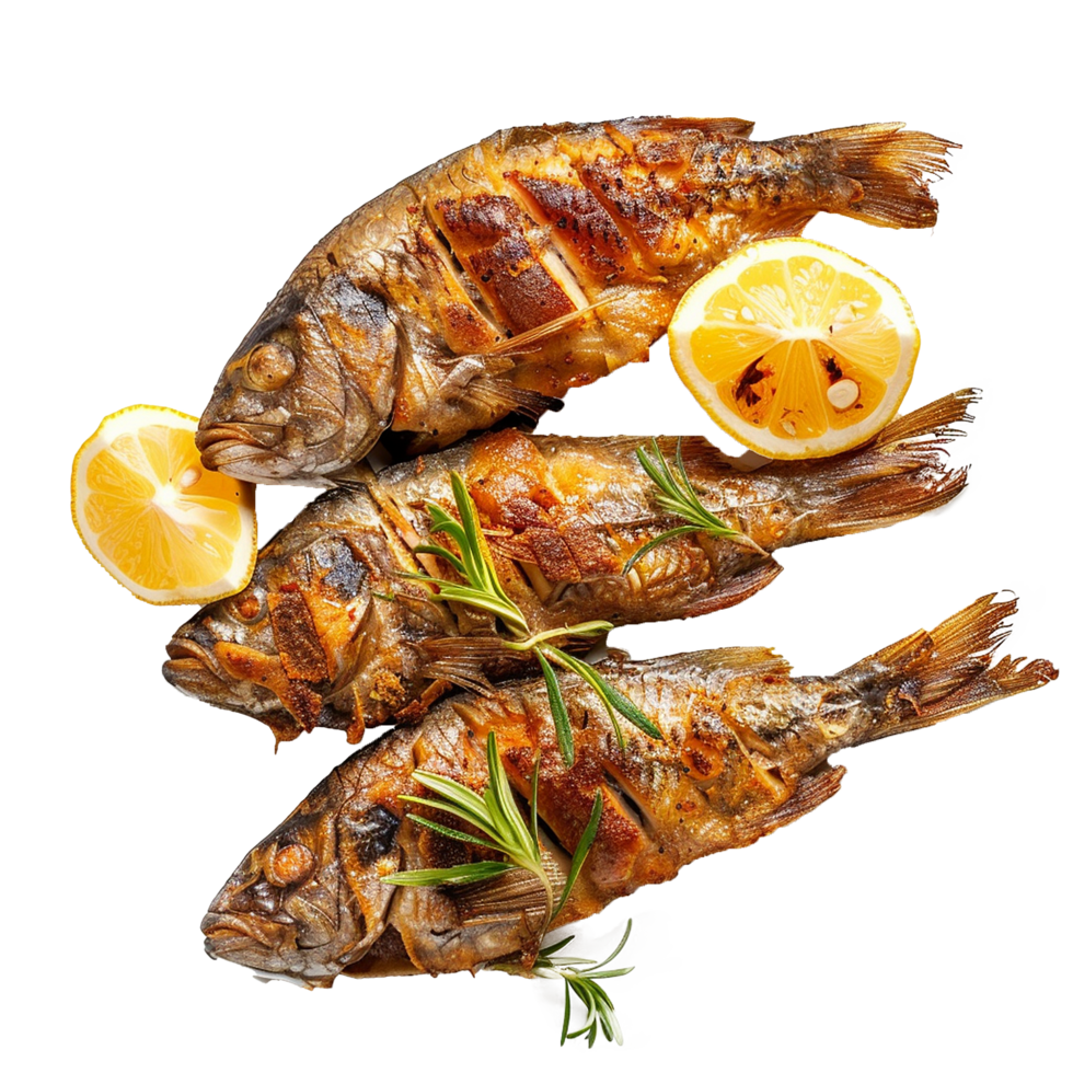 Roasted Fish Lemon Rosemary Herb Garnish Delicious Food png