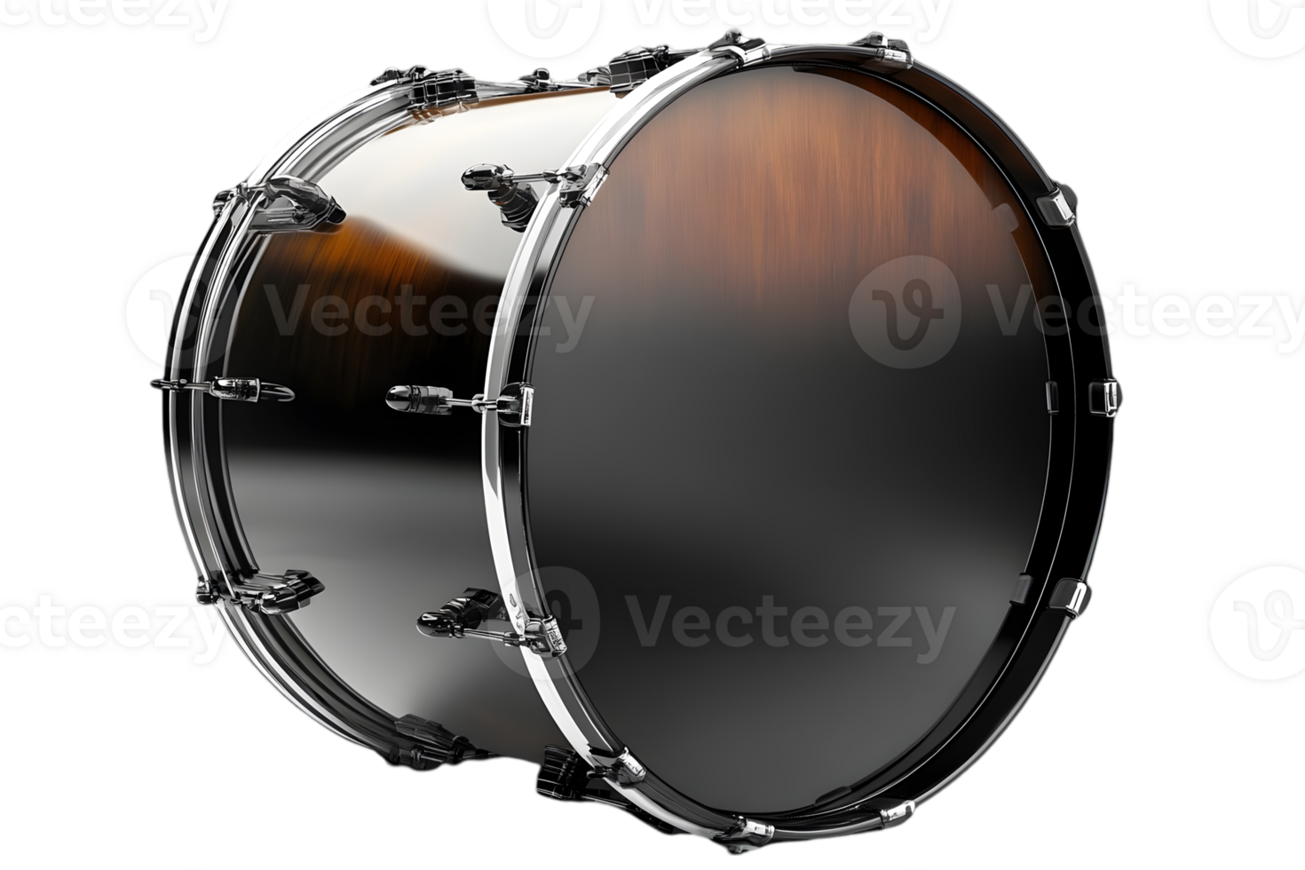 Bass Drum Isolated on Transparent Background Close Up View Musical Instrument With Wooden Shell and Chrome Hardware Studio Shot png