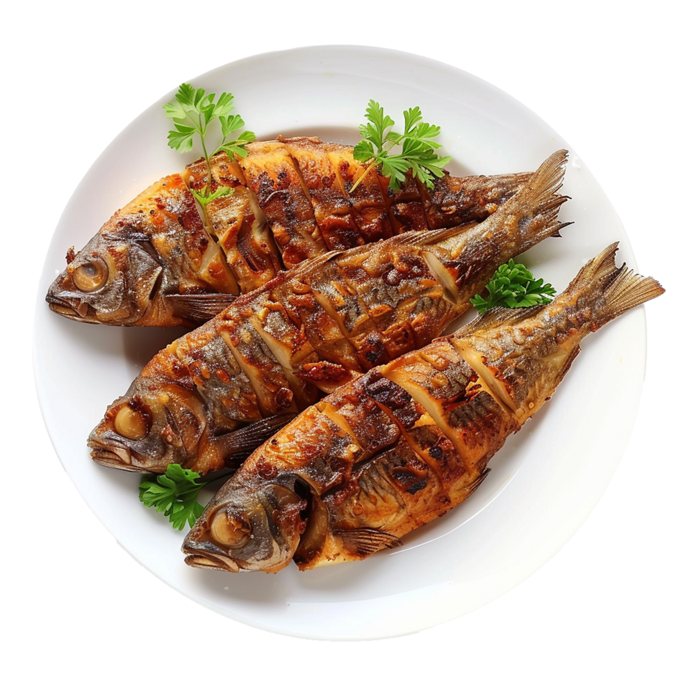 Grilled fish on a white plate garnished with parsley a delicious meal png