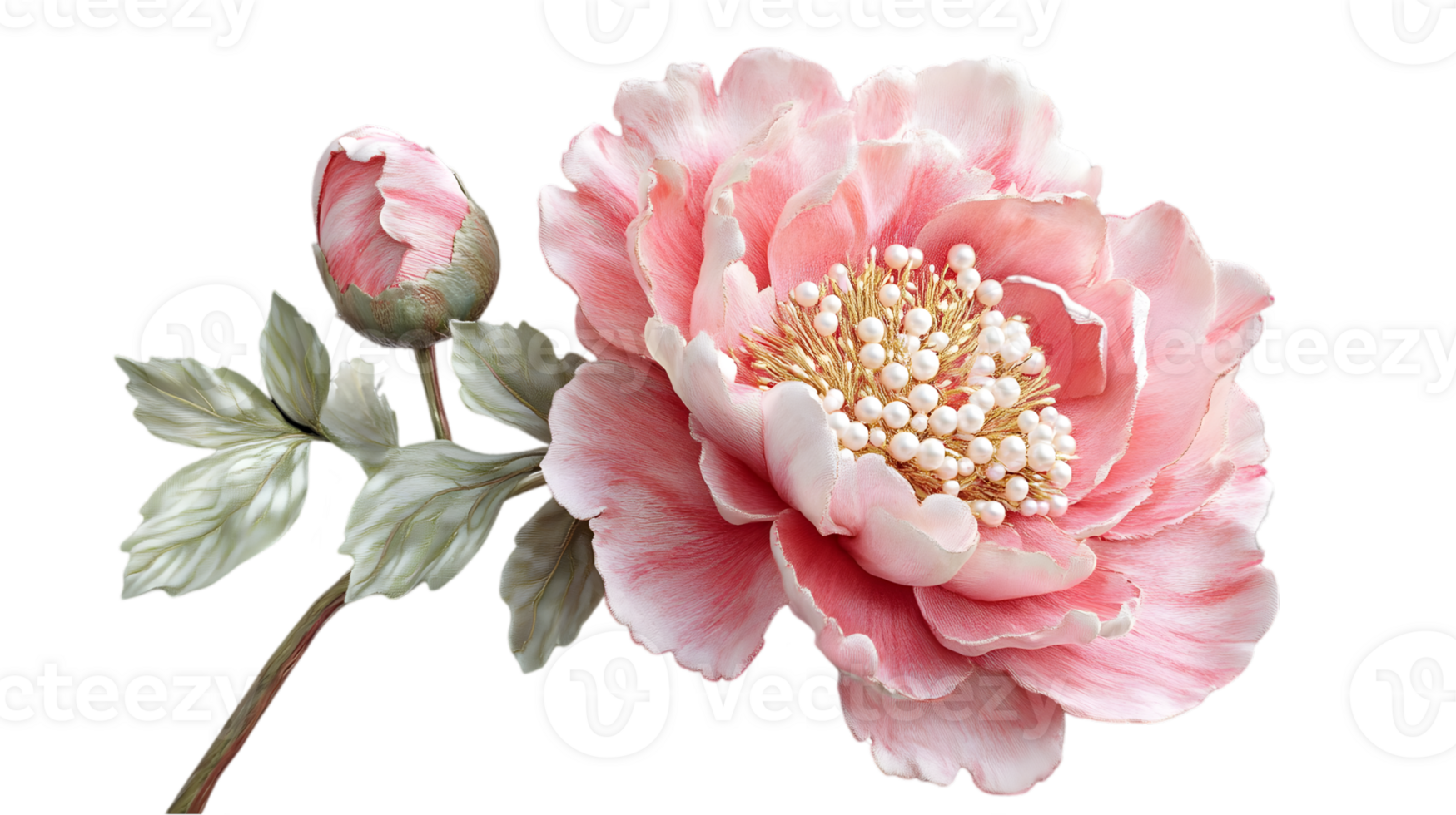 Blooming Pink Flower with Bud and Stem on Transparent Background for Decoration or Design png