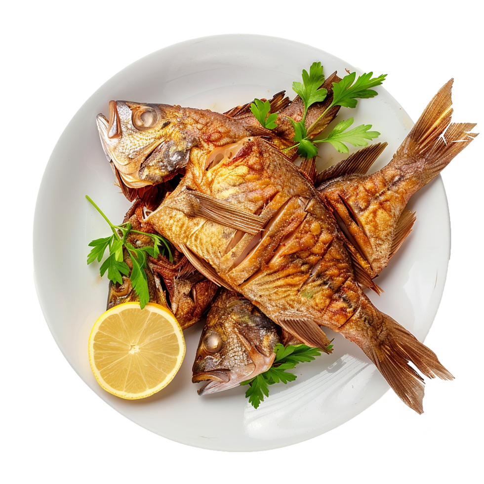 Delicious Fried Fish Dish Lemon Garnish Parsley png