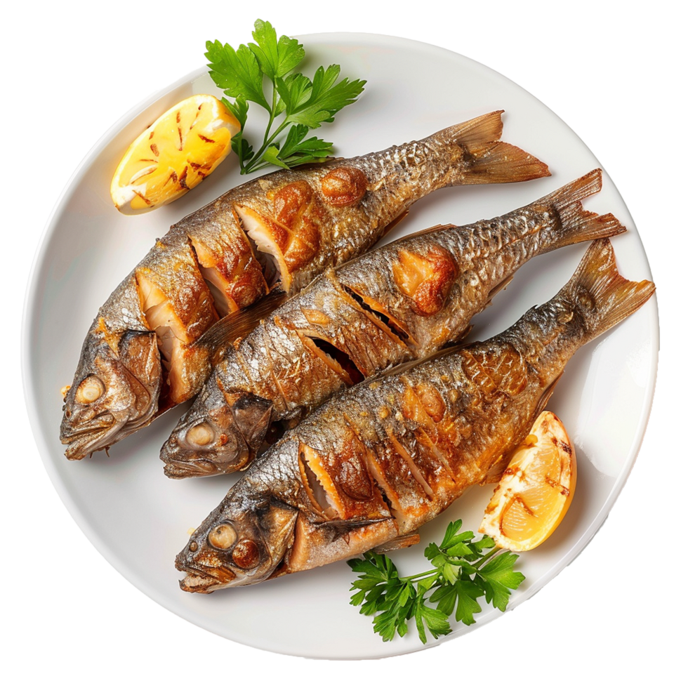 Delicious Grilled Fish Lemon Parsley Plate png