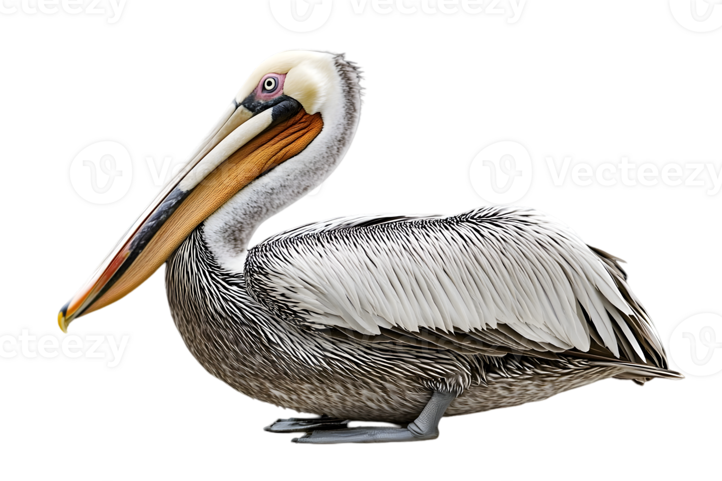 Brown Pelican Standing Profile with Detailed Plumage Isolated on Transparent Background png
