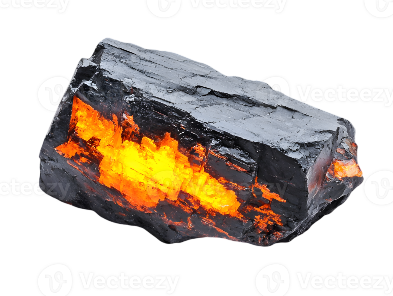Burning Coal Ember Glowing with Intense Heat on Transparent Background Featuring Rich Textures and Deep Blacks and Fiery Oranges png