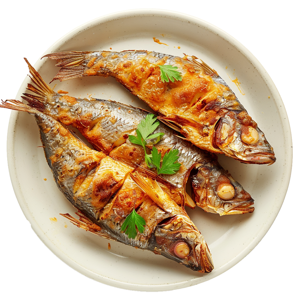 Delicious Fried Fish Plate Savory Dish Meal png