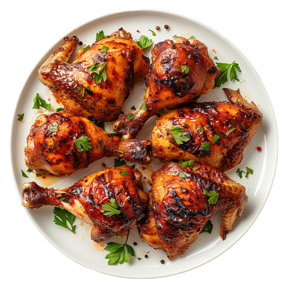 Grilled chicken legs and thighs delicious meal png