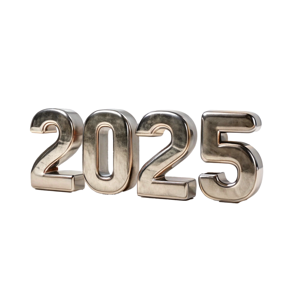 Shiny Metallic 2025 New Year's Eve Celebration Decorative Number png