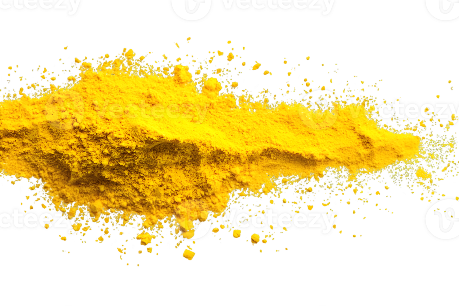 Bright Yellow Powder Pigment Explosion with Scattered Fine Particles Against Transparent Backdrop For Graphic Design Element and Abstract Decoration png