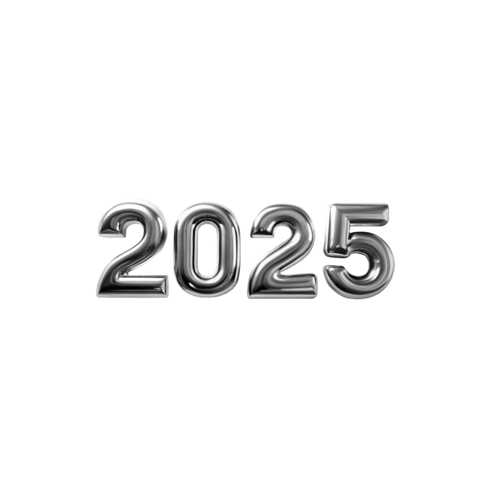 Stylish Chrome 2025 New Year's Eve Celebration Design with Metallic Balloons png
