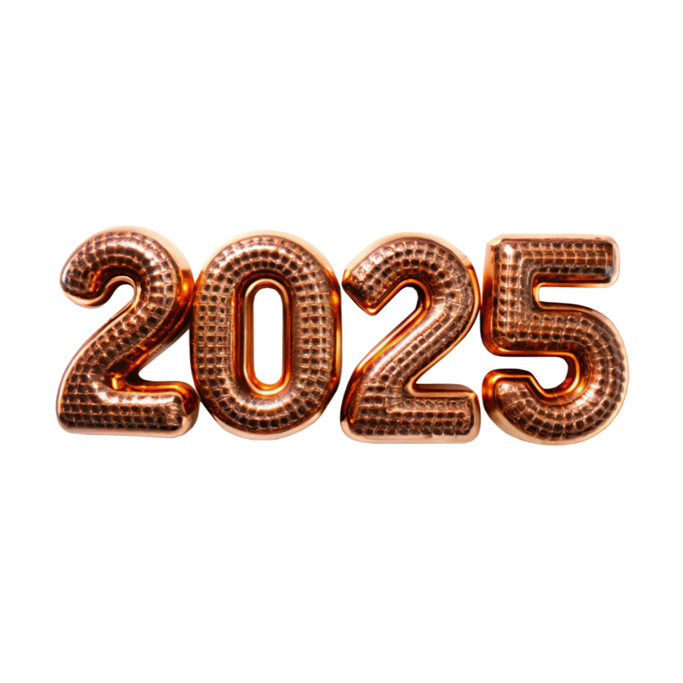 Copper 2025 New Year's Eve Celebration Design with Embossed Texture and Rainbow Background png