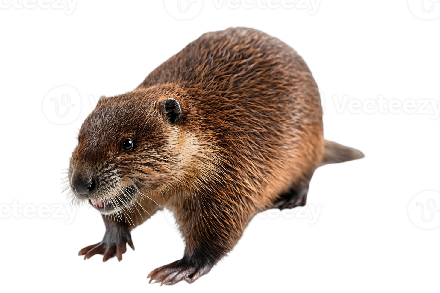 Brown Beaver Close Up Portrait on Transparent Background Wildlife Animal with Dark Fur and Small Round Ears png
