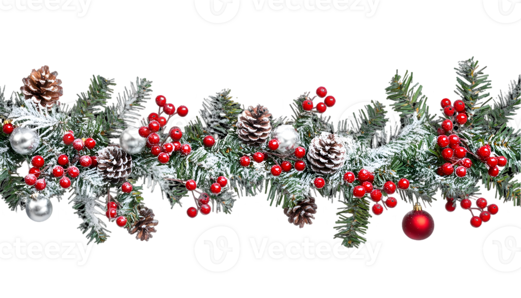Christmas Garland with Red Berries Pinecones and Snow on a Transparent Background for Festive Holiday Decorations png