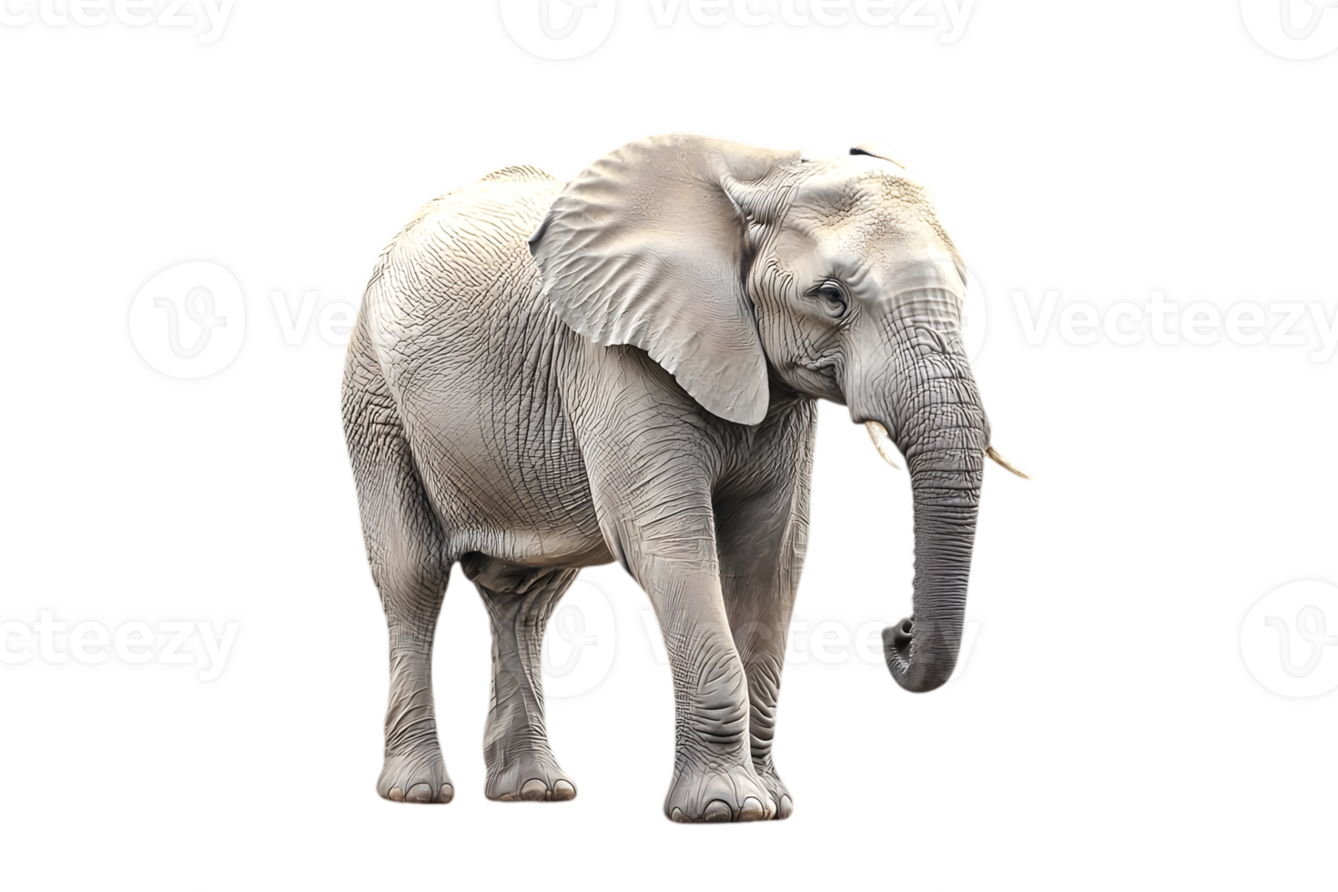 Close Up Elephant with Gray Skin and Long Trunk Isolated on Transparent Background in a Wildlife Portrait Standing Tall png