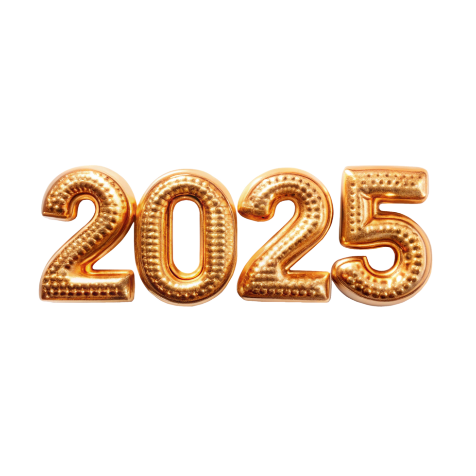 Shiny Gold 2025 New Year's Eve Celebration Number Balloons Design png