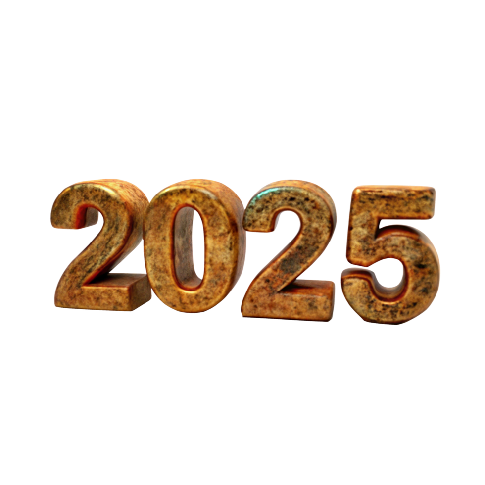 Rustic 3D Render of the Year 2025 with a Colorful Glitch Background png
