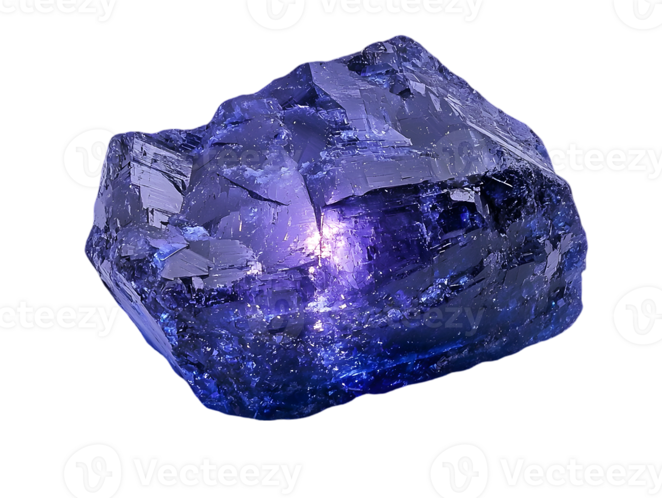 Close Up of a Luminous Blue Purple Metallic Crystal Mineral Specimen with Iridescent Shine on a Transparent Background png
