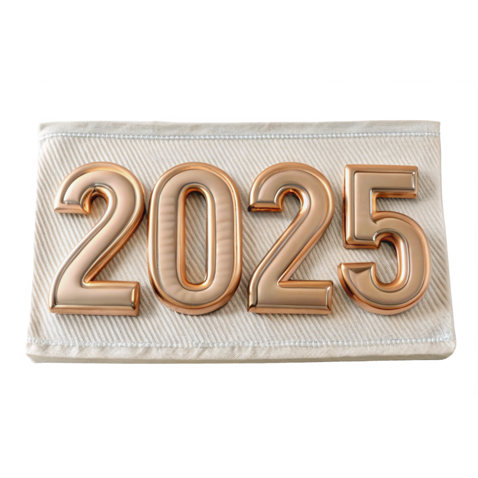 Gold 2025 Number White Fabric Background A Stylish png
