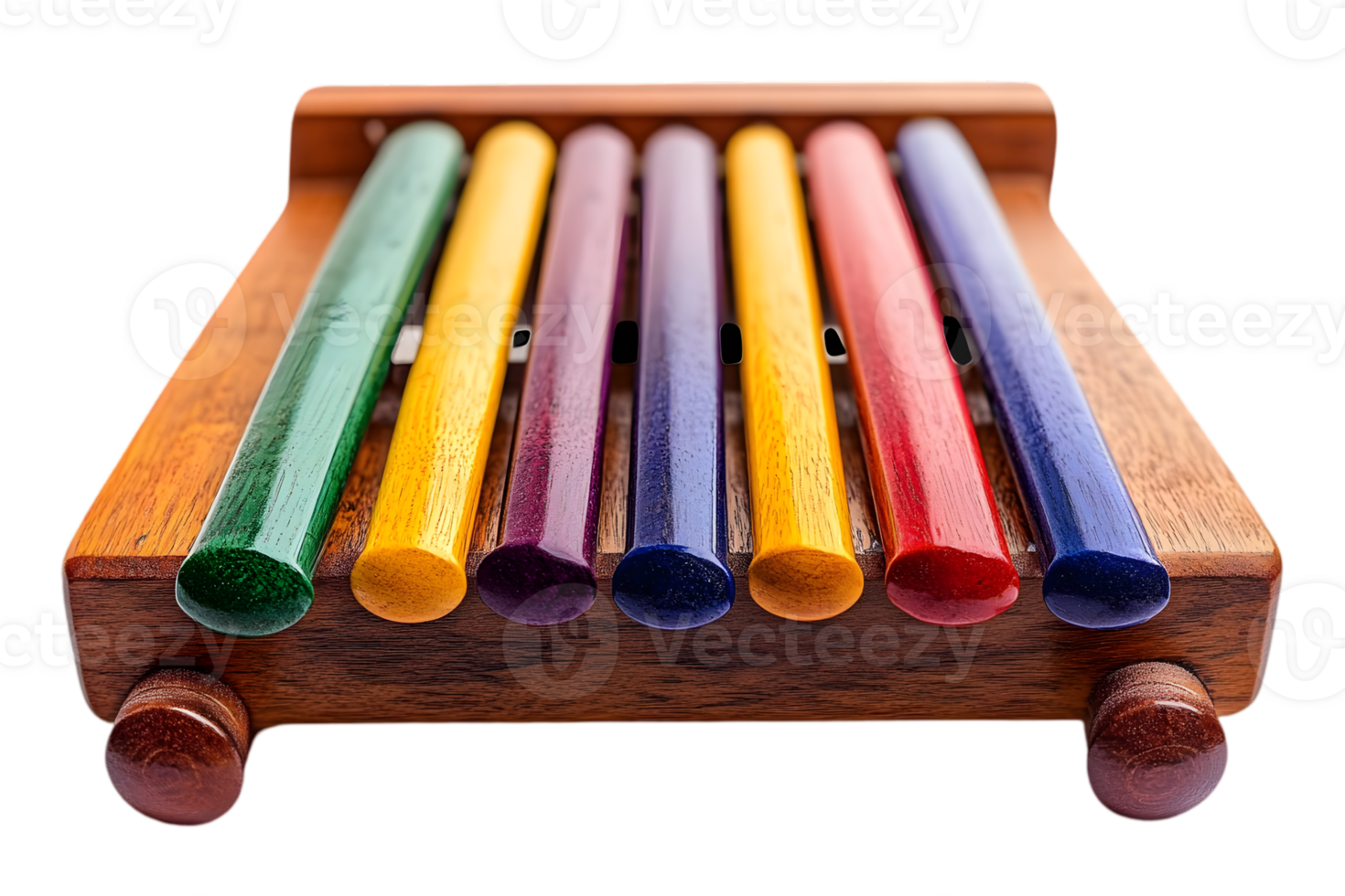 Close Up of a Colorful Wooden Xylophone with Rainbow Colored Bars Isolated on Transparent Background Musical Instrument png