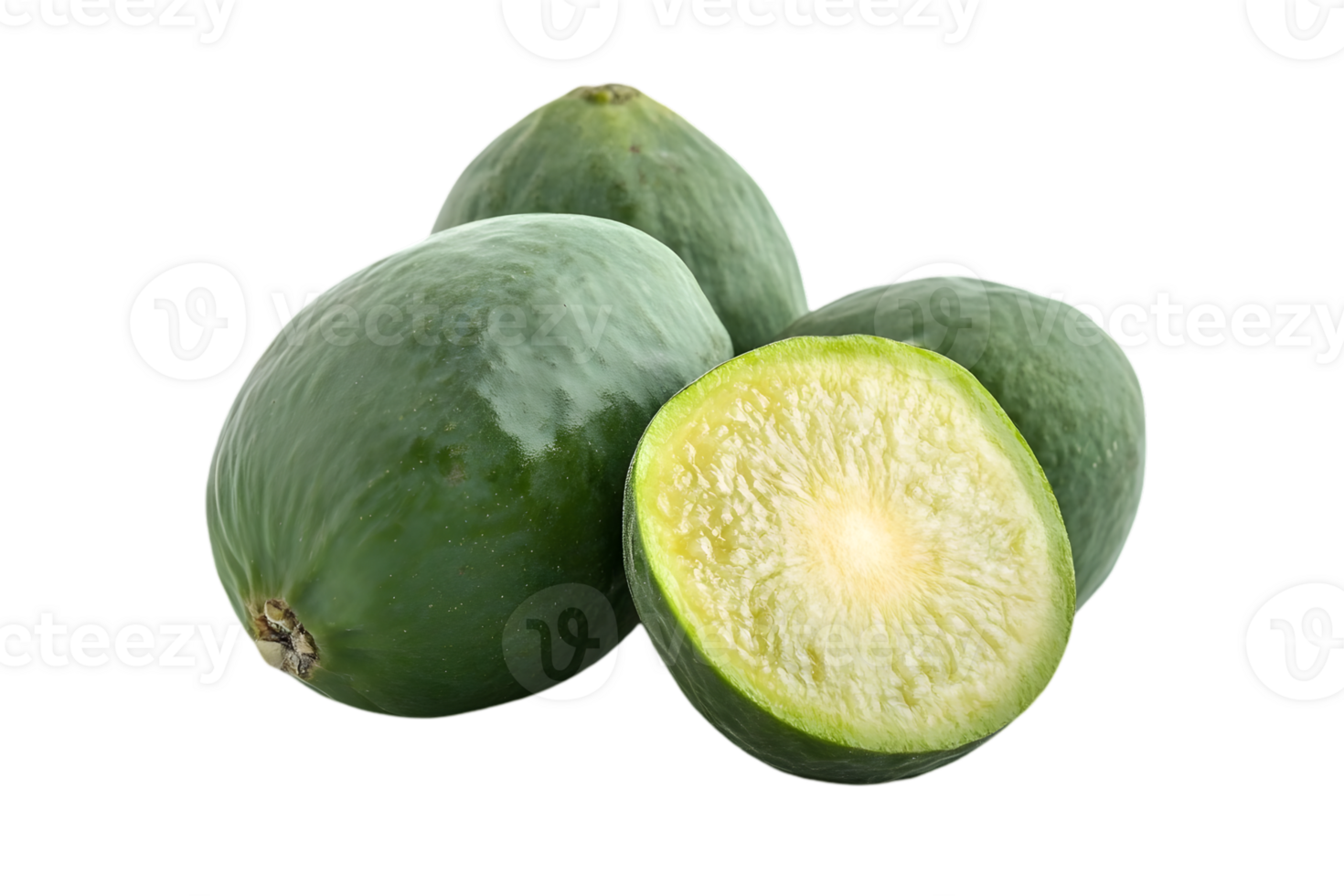 Close up of Feijoa Fruit Isolated on Transparent Background Showing its Fresh Green Skin and Juicy Texture png