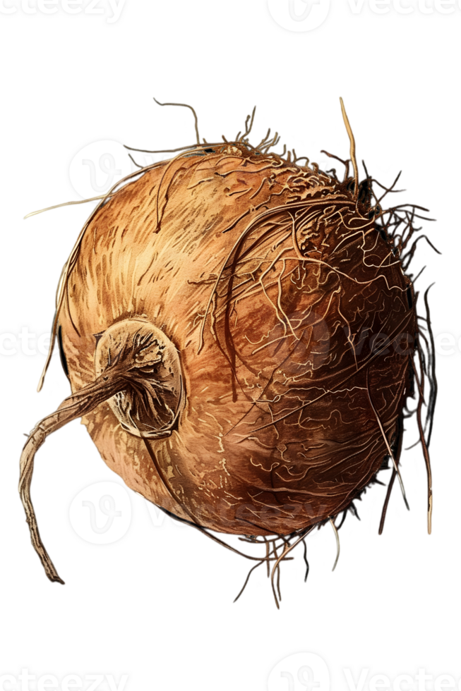 Close Up of Golden Brown Jicama Root Vegetable with Fibrous Texture on a Transparent Background png